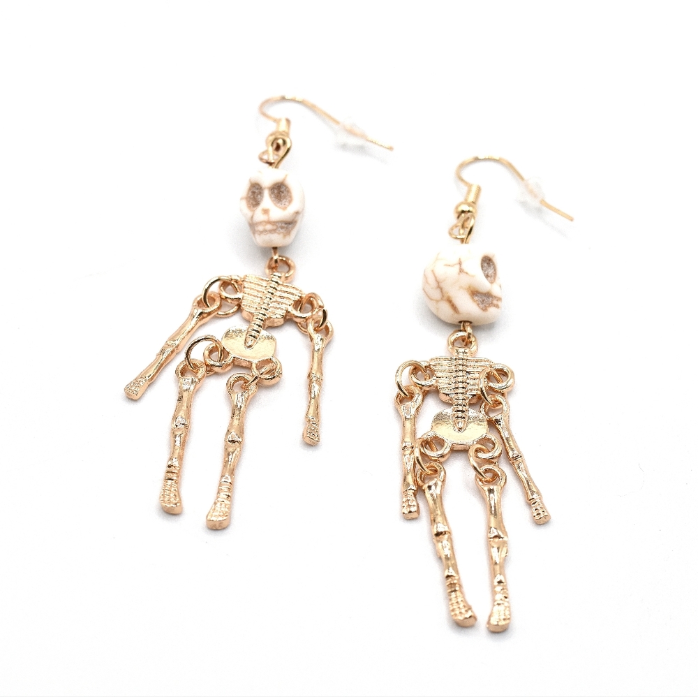 Gold Tone Skeleton Dangle Earrings - Picture 2 of 4